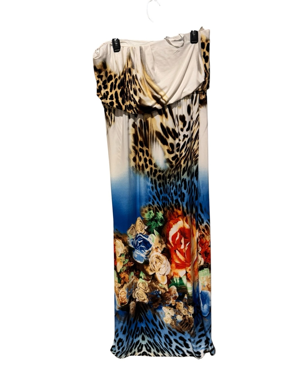 Strapless Floral & Animal Print Maxi Dress - Blue Multi - Picture 2 of 4
